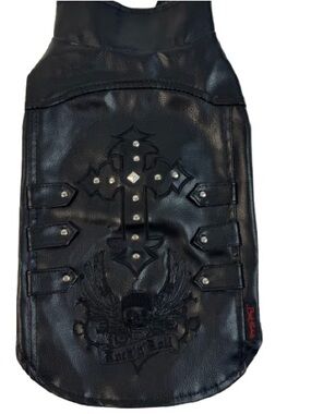 Bret Michaels Black Pleather Studded Rock & Roll Dog Vest